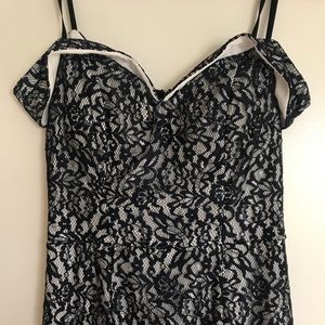 Mermaid style off the shoulder Navy Blue Gown.